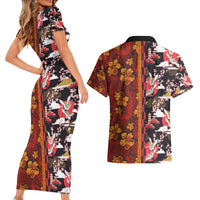 Japanese Culture Hawaii Style Couples Matching Short Sleeve Bodycon Dress and Hawaiian Shirt Hawaiian Tribal and Japanese Pattern Together Culture LT03 - Polynesian Pride