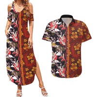 Japanese Culture Hawaii Style Couples Matching Summer Maxi Dress and Hawaiian Shirt Hawaiian Tribal and Japanese Pattern Together Culture LT03 Red - Polynesian Pride