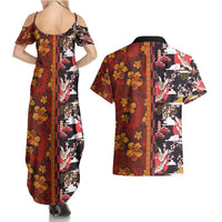 Japanese Culture Hawaii Style Couples Matching Summer Maxi Dress and Hawaiian Shirt Hawaiian Tribal and Japanese Pattern Together Culture LT03 - Polynesian Pride
