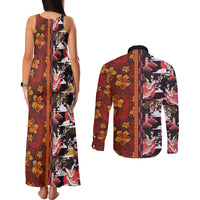 Pan-Pacific Festival Couples Matching Tank Maxi Dress and Long Sleeve Button Shirt Hawaiian Tribal and Japanese Pattern Together Culture
