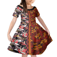Pan-Pacific Festival Kid Short Sleeve Dress Hawaiian Tribal and Japanese Pattern Together Culture