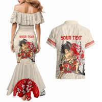 Personalised Japanese Culture Hawaii Style Couples Matching Mermaid Dress and Hawaiian Shirt Japanese Samurai with Hawaiian Pattern LT03 - Polynesian Pride