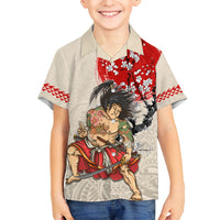 Personalised Pan-Pacific Festival Kid Hawaiian Shirt Japanese Samurai with Hawaiian Pattern