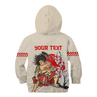 Personalised Pan-Pacific Festival Kid Hoodie Japanese Samurai with Hawaiian Pattern