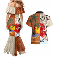 Japanese Culture Hawaii Style Couples Matching Mermaid Dress and Hawaiian Shirt Mauna Kea and Fuji Mountains LT03 - Polynesian Pride