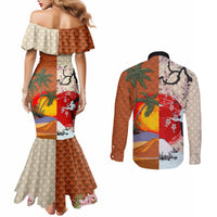Japanese Culture Hawaii Style Couples Matching Mermaid Dress and Long Sleeve Button Shirt Mauna Kea and Fuji Mountains LT03 - Polynesian Pride