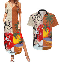 Japanese Culture Hawaii Style Couples Matching Summer Maxi Dress and Hawaiian Shirt Mauna Kea and Fuji Mountains LT03 Brown - Polynesian Pride