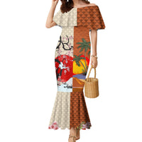 Japanese Culture Hawaii Style Mermaid Dress Mauna Kea and Fuji Mountains LT03 Women Brown - Polynesian Pride