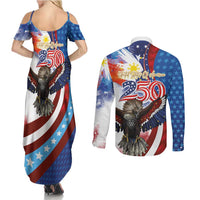 Philippines and United States Semiquincentennial Couples Matching Summer Maxi Dress and Long Sleeve Button Shirt Eagle and National Flag Style