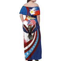 Philippines and United States Semiquincentennial Family Matching Off Shoulder Maxi Dress and Hawaiian Shirt Eagle and National Flag Style
