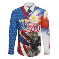 Philippines and United States Semiquincentennial Family Matching Off Shoulder Short Dress and Hawaiian Shirt Eagle and National Flag Style LT03 Dad's Shirt - Long Sleeve Multicolor - Polynesian Pride