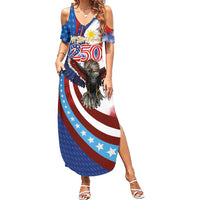 Philippines and United States Semiquincentennial Family Matching Summer Maxi Dress and Hawaiian Shirt Eagle and National Flag Style