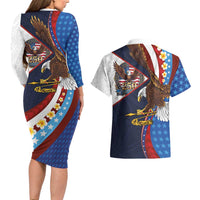 American Samoa and United States Semiquincentennial Couples Matching Long Sleeve Bodycon Dress and Hawaiian Shirt Bald Eagle with National Flag Style LT03 - Polynesian Pride