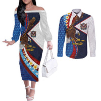 American Samoa and United States Semiquincentennial Couples Matching Off The Shoulder Long Sleeve Dress and Long Sleeve Button Shirt Bald Eagle with National Flag Style LT03 Multicolor - Polynesian Pride