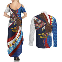American Samoa and United States Semiquincentennial Couples Matching Summer Maxi Dress and Long Sleeve Button Shirt Bald Eagle with National Flag Style