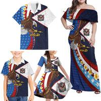 American Samoa and United States Semiquincentennial Family Matching Off Shoulder Maxi Dress and Hawaiian Shirt Bald Eagle with National Flag Style LT03 - Polynesian Pride