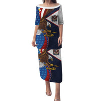 American Samoa and United States Semiquincentennial Family Matching Puletasi and Hawaiian Shirt Bald Eagle with National Flag Style LT03 Mom's Dress Multicolor - Polynesian Pride