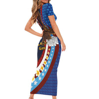 American Samoa and United States Semiquincentennial Family Matching Short Sleeve Bodycon Dress and Hawaiian Shirt Bald Eagle with National Flag Style LT03 - Polynesian Pride
