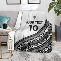 Custom Fijian Rugby Blanket Tapa Pattern and Palm Tree Tribal