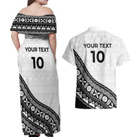 Custom Fijian Rugby Couples Matching Off Shoulder Maxi Dress and Hawaiian Shirt Tapa Pattern and Palm Tree Tribal