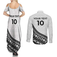 Custom Fijian Rugby Couples Matching Summer Maxi Dress and Long Sleeve Button Shirt Tapa Pattern and Palm Tree Tribal
