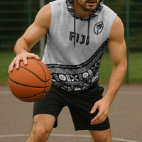 Custom Fijian Rugby Sleeveless Hoodie Tapa Pattern and Palm Tree Tribal
