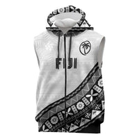 Custom Fijian Rugby Sleeveless Zip Hoodie Tapa Pattern and Palm Tree Tribal