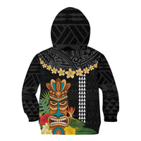 Hawaii Plumeria Lei Kid Hoodie Tiki and Kakau Pattern Black Color