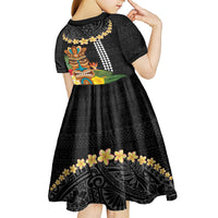 Hawaii Plumeria Lei Kid Short Sleeve Dress Tiki and Kakau Pattern Black Color