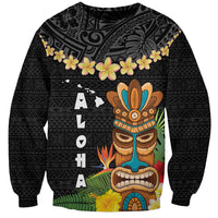 Hawaii Plumeria Lei Sweatshirt Tiki and Kakau Pattern Black Color