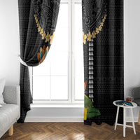 Hawaii Plumeria Lei Window Curtain Tiki and Kakau Pattern Black Color