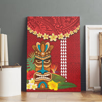 Hawaii Plumeria Lei Canvas Wall Art Tiki and Kakau Pattern Red Color