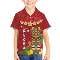 Hawaii Plumeria Lei Hawaiian Shirt Tiki and Kakau Pattern Red Color LT03 - Polynesian Pride