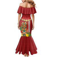 Hawaii Plumeria Lei Mermaid Dress Tiki and Kakau Pattern Red Color LT03 - Polynesian Pride