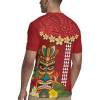 Hawaii Plumeria Lei Rugby Jersey Tiki and Kakau Pattern Red Color