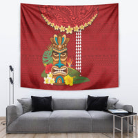 Hawaii Plumeria Lei Tapestry Tiki and Kakau Pattern Red Color LT03 Red - Polynesian Pride