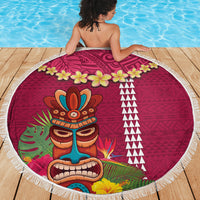 Hawaii Plumeria Lei Beach Blanket Tiki and Kakau Pattern Pink Color