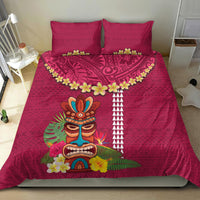 Hawaii Plumeria Lei Bedding Set Tiki and Kakau Pattern Pink Color