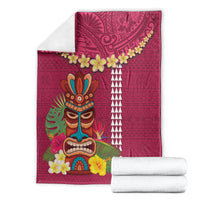 Hawaii Plumeria Lei Blanket Tiki and Kakau Pattern Pink Color