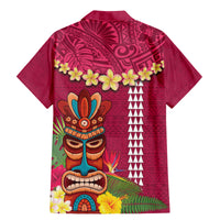 Hawaii Plumeria Lei Family Matching Mermaid Dress and Hawaiian Shirt Tiki and Kakau Pattern Pink Color