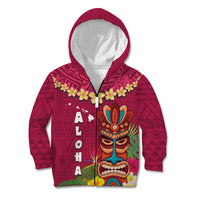 Hawaii Plumeria Lei Kid Hoodie Tiki and Kakau Pattern Pink Color
