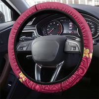 Hawaii Plumeria Lei Steering Wheel Cover Tiki and Kakau Pattern Pink Color