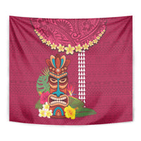 Hawaii Plumeria Lei Tapestry Tiki and Kakau Pattern Pink Color