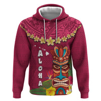 Hawaii Plumeria Lei Zip Hoodie Tiki and Kakau Pattern Pink Color