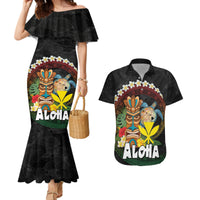 Aloha Hawaii Couples Matching Mermaid Dress and Hawaiian Shirt Kanaka Maoli with Polynesian Spiral Plumeria LT03 Black - Polynesian Pride
