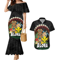 Aloha Hawaii Couples Matching Mermaid Dress and Hawaiian Shirt Kanaka Maoli with Polynesian Spiral Plumeria LT03 Black - Polynesian Pride