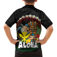 Aloha Hawaii Family Matching Off The Shoulder Long Sleeve Dress and Hawaiian Shirt Kanaka Maoli with Polynesian Spiral Plumeria LT03 - Polynesian Pride