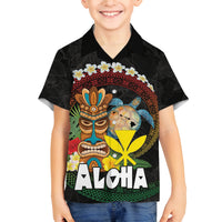 Aloha Hawaii Family Matching Off Shoulder Maxi Dress and Hawaiian Shirt Kanaka Maoli with Polynesian Spiral Plumeria LT03 Son's Shirt Black - Polynesian Pride