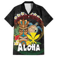 Aloha Hawaii Family Matching Summer Maxi Dress and Hawaiian Shirt Kanaka Maoli with Polynesian Spiral Plumeria LT03 Dad's Shirt - Short Sleeve Black - Polynesian Pride