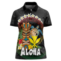 Aloha Hawaii Women Polo Shirt Kanaka Maoli with Polynesian Spiral Plumeria LT03 Female Black - Polynesian Pride